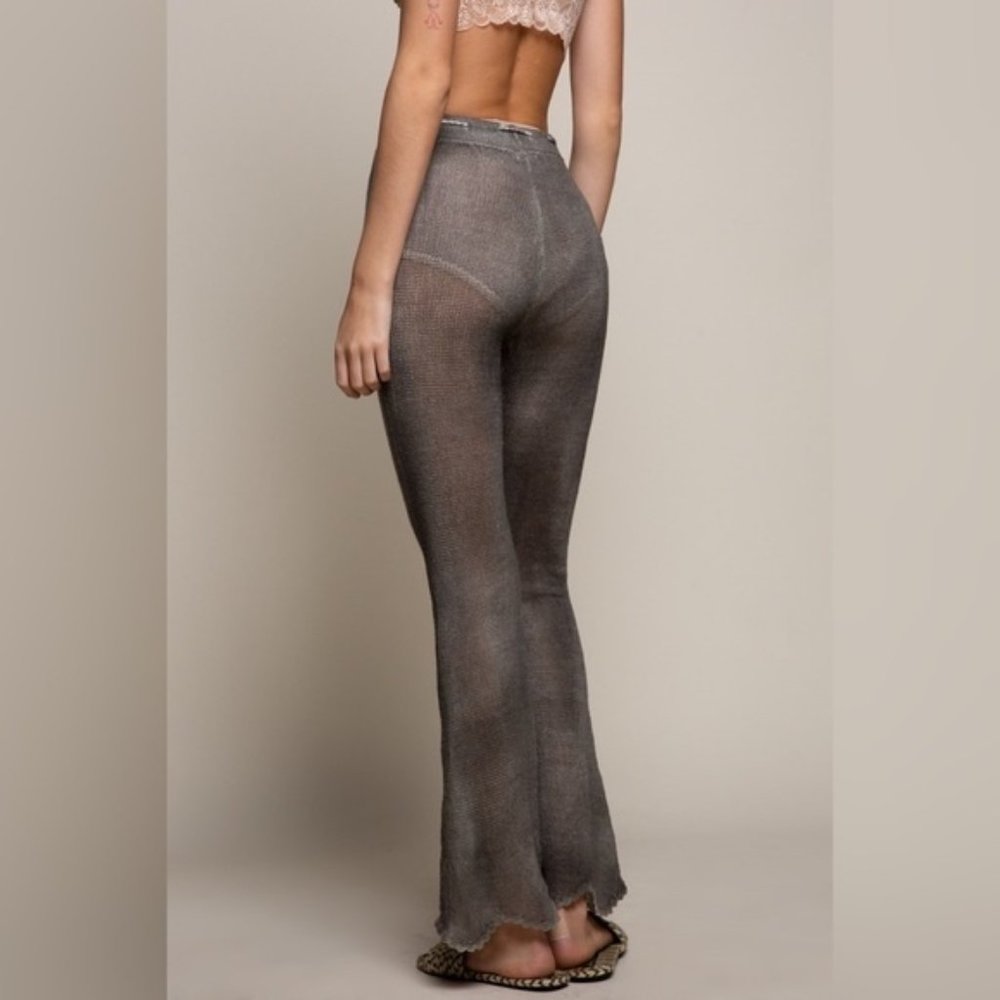 POL | Danni Lounge Lightweight Sweater Pants Boho Coachella Flare Leg Scalloped - Picture 9 of 14